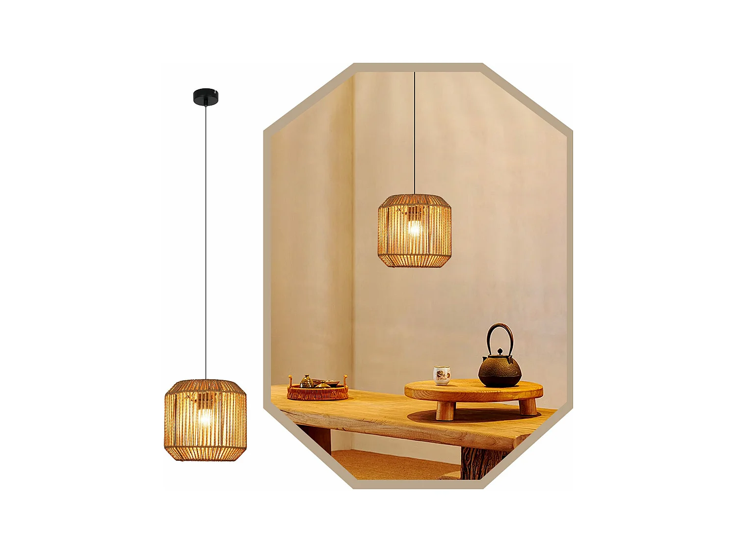 NETTLIFE Suspension table à manger vintage 1 ampoule corde de chanvre lanterne design E27 lampe de salle à manger