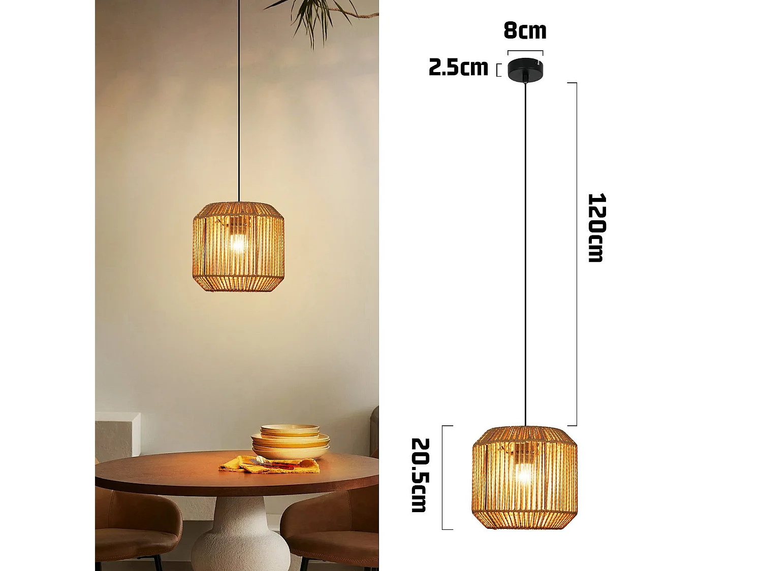 NETTLIFE Vintage Esstisch Pendelleuchte 1 flammig Hanfseil Laterne Design E27 Esszimmerlampe