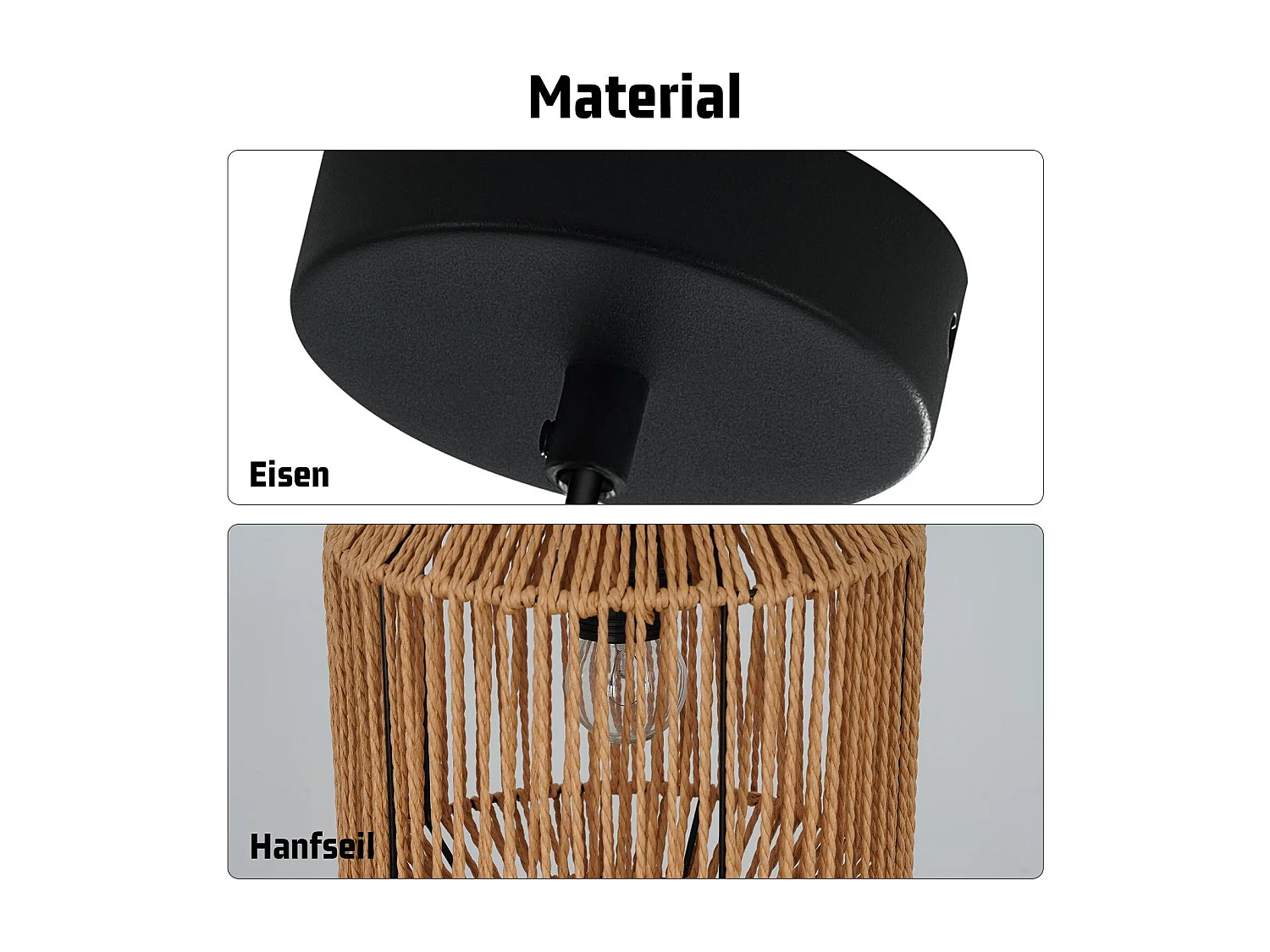 NETTLIFE Vintage Esstisch Pendelleuchte 1 flammig Hanfseil Laterne Design E27 Esszimmerlampe