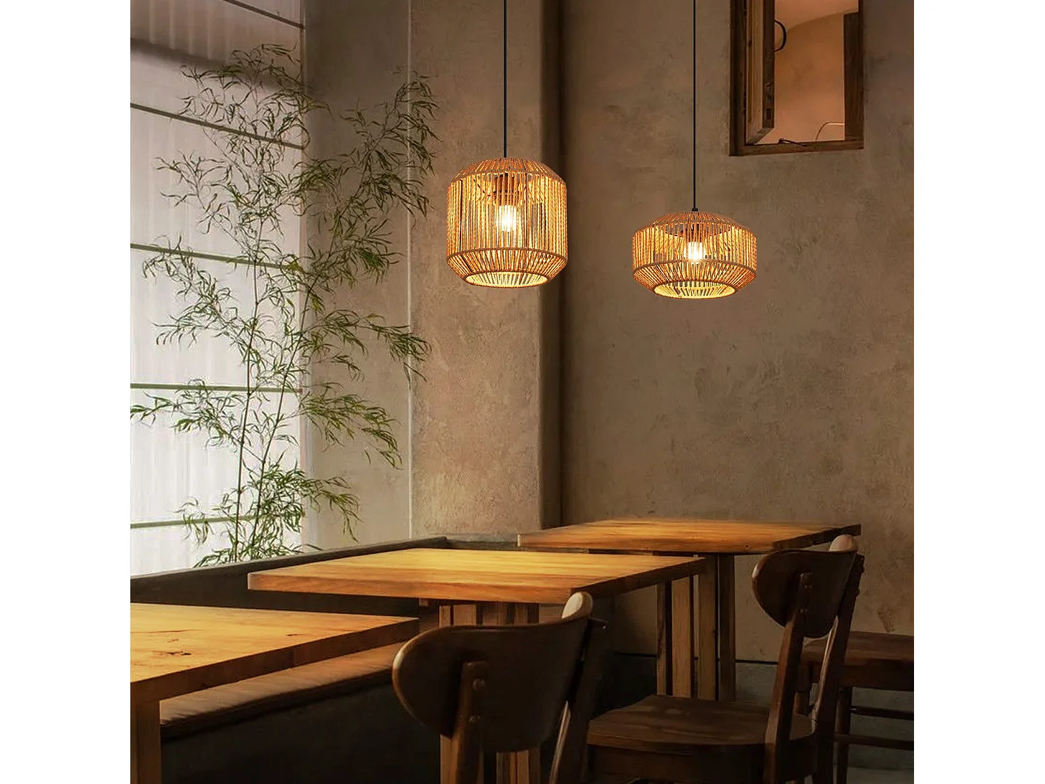 NETTLIFE Vintage Esstisch Pendelleuchte 1 flammig Hanfseil Laterne Design E27 Esszimmerlampe