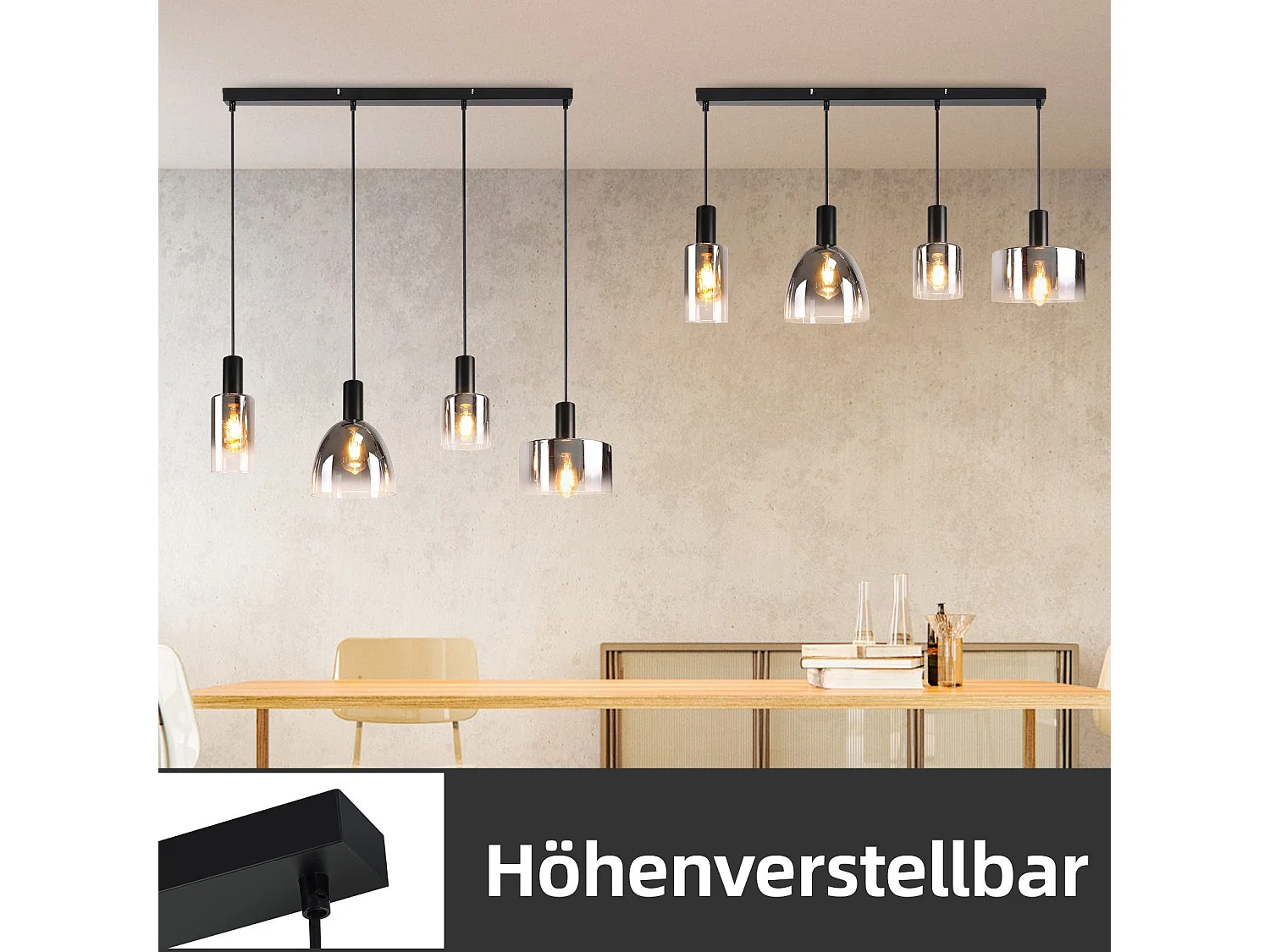 Vintage Eettafel Hanglamp Rookgrijs Glas E27 Hoogte Verstelbaar Voor Woonkamer