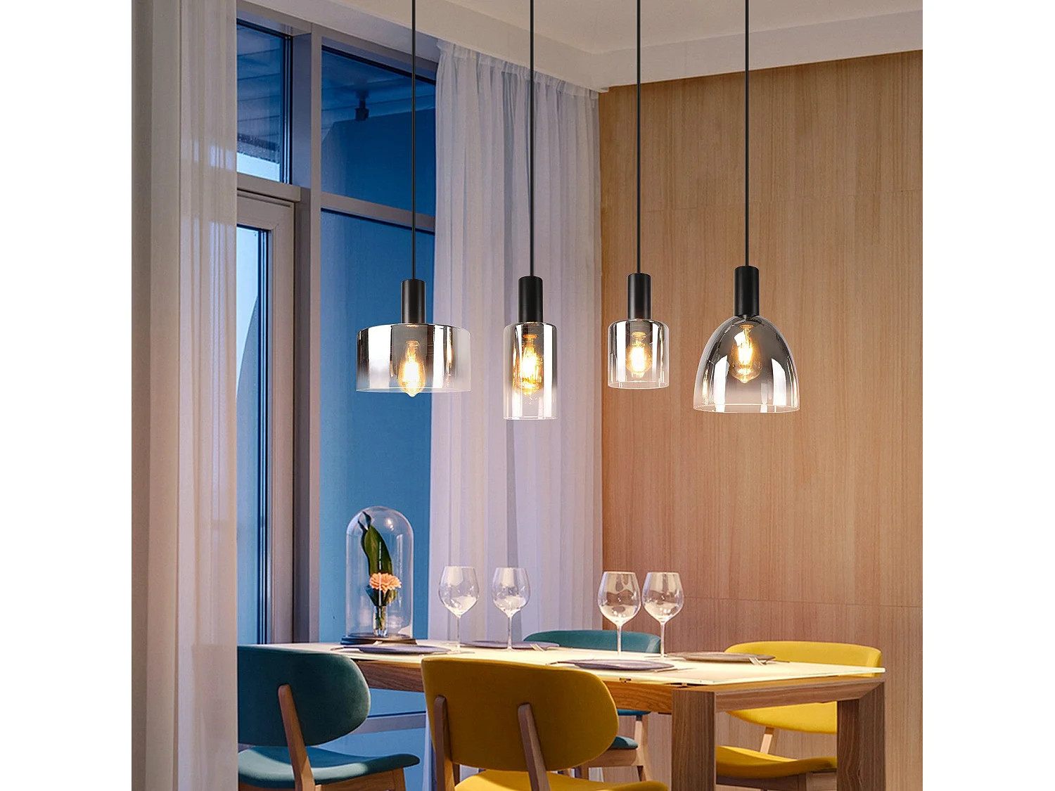 Vintage Eettafel Hanglamp Rookgrijs Glas E27 Hoogte Verstelbaar Voor Woonkamer