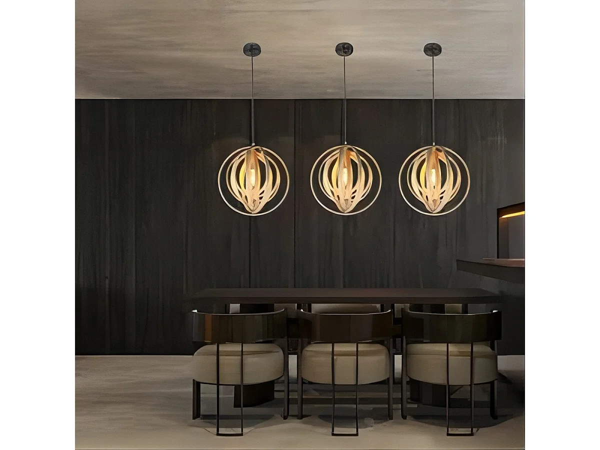 NETTLIFE Lustre en bois blanc, suspension Vinatge E27, style maison de campagne