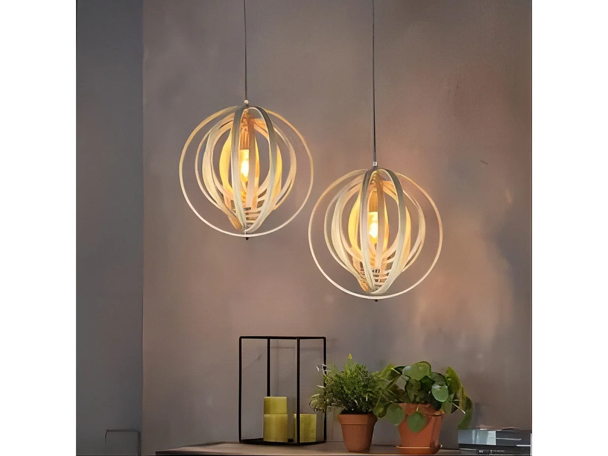 NETTLIFE Lustre en bois blanc, suspension Vinatge E27, style maison de campagne