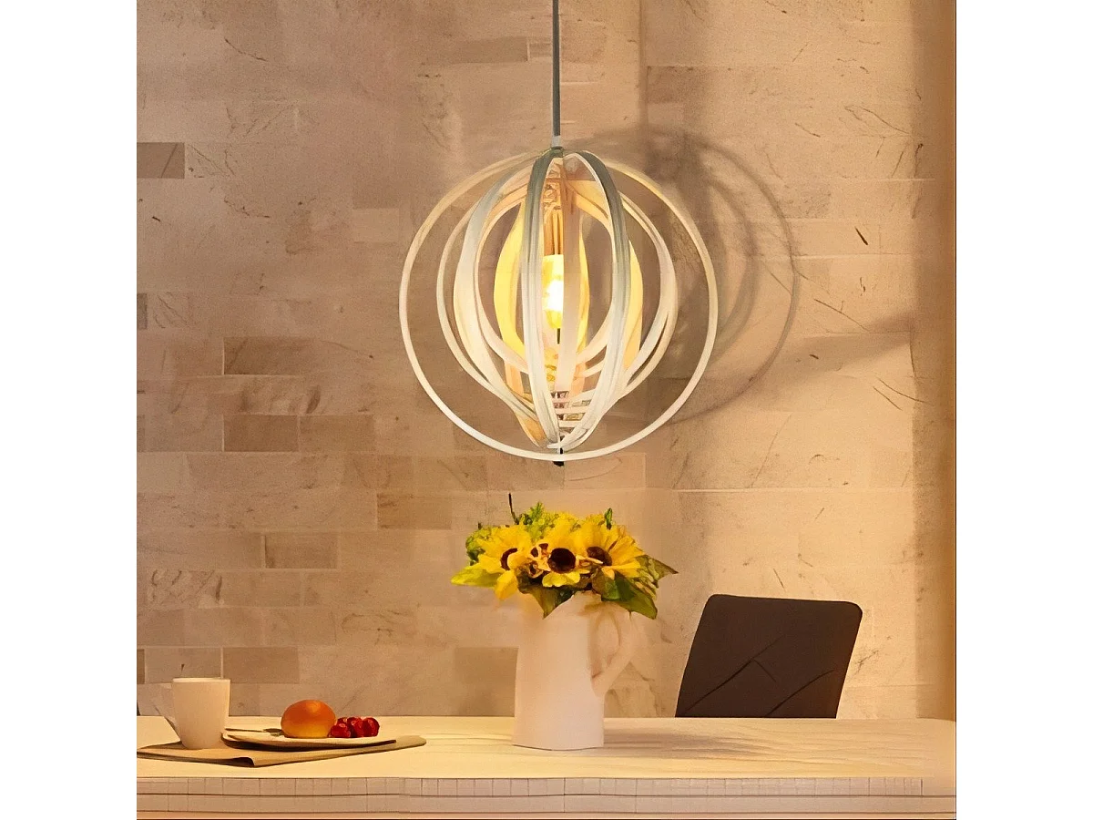 NETTLIFE Lustre en bois blanc, suspension Vinatge E27, style maison de campagne