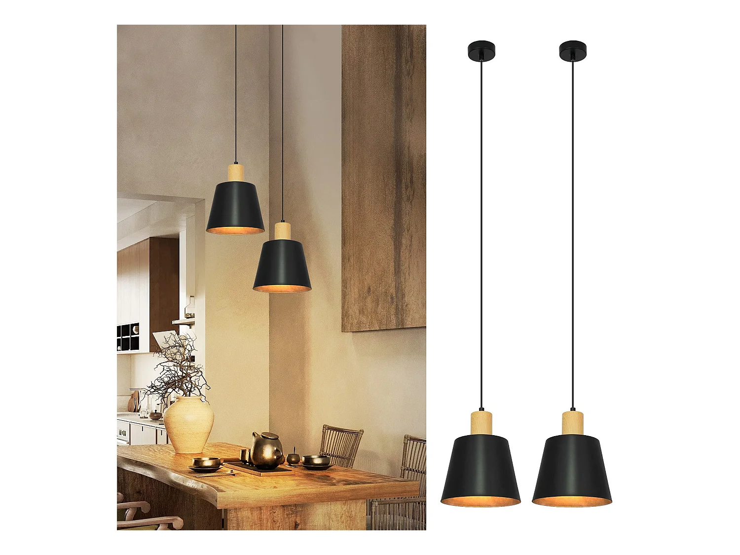 NETTLIFE Suspension Vintage Salle à Manger 2x Lampe Suspendue Noire Lampe Suspendue Industrielle E27 Métal Rétro