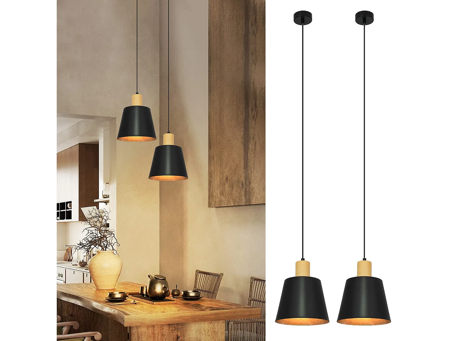 NETTLIFE Suspension Vintage Salle à Manger 2x Lampe Suspendue Noire Lampe Suspendue Industrielle E27 Métal Rétro