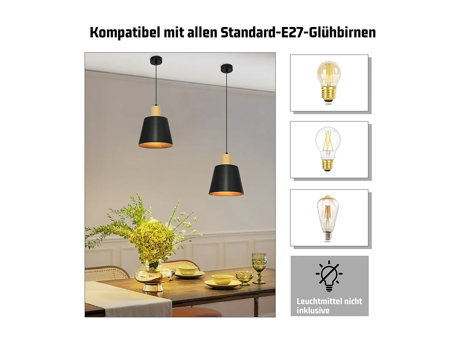 NETTLIFE Suspension Vintage Salle à Manger 2x Lampe Suspendue Noire Lampe Suspendue Industrielle E27 Métal Rétro