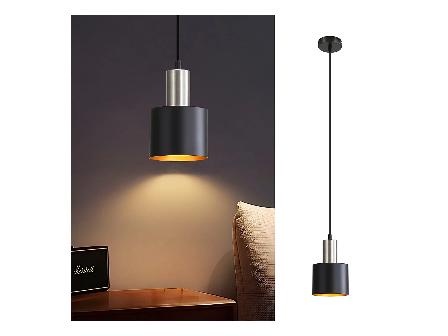 NETTLIFE Lampe suspendue table à manger suspension E27 suspension noire rétro table de chevet réglable en hauteur