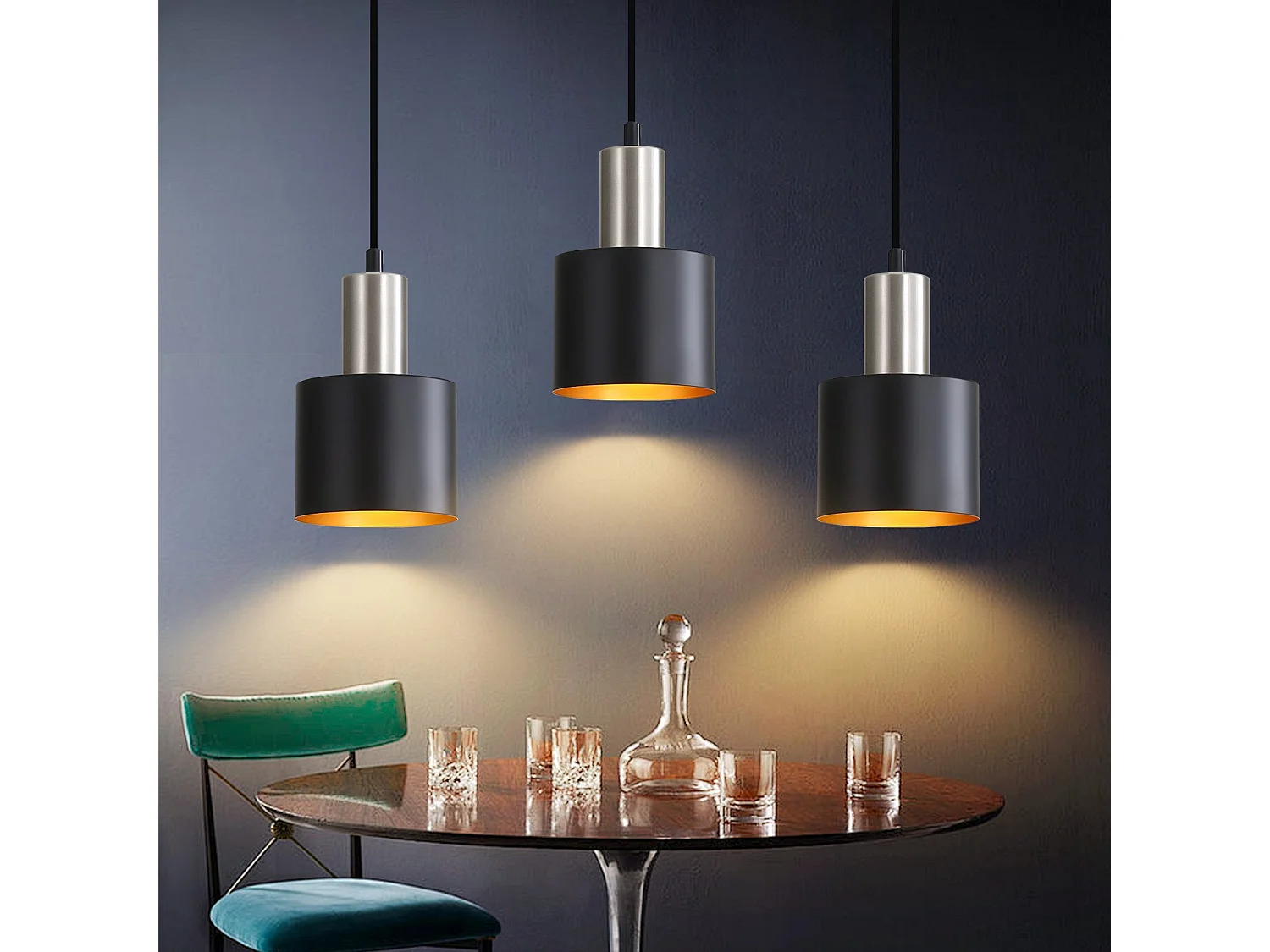 NETTLIFE Lampe suspendue table à manger suspension E27 suspension noire rétro table de chevet réglable en hauteur