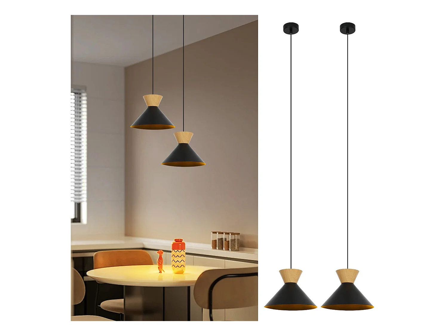 NETTLIFE Suspension Vintage Salle à Manger 2x Lampe Suspendue Noire Lampe Suspendue Industrielle E27 Métal Rétro