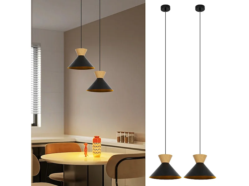 NETTLIFE Suspension Vintage Salle à Manger 2x Lampe Suspendue Noire Lampe Suspendue Industrielle E27 Métal Rétro