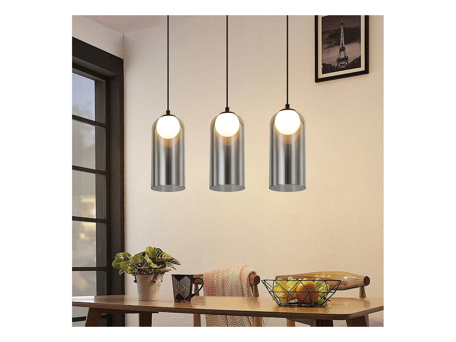 Pierwsza lampa wisząca Vintage do jadalni Smoky Grey G9 owalna regulowana wysokość do salonu