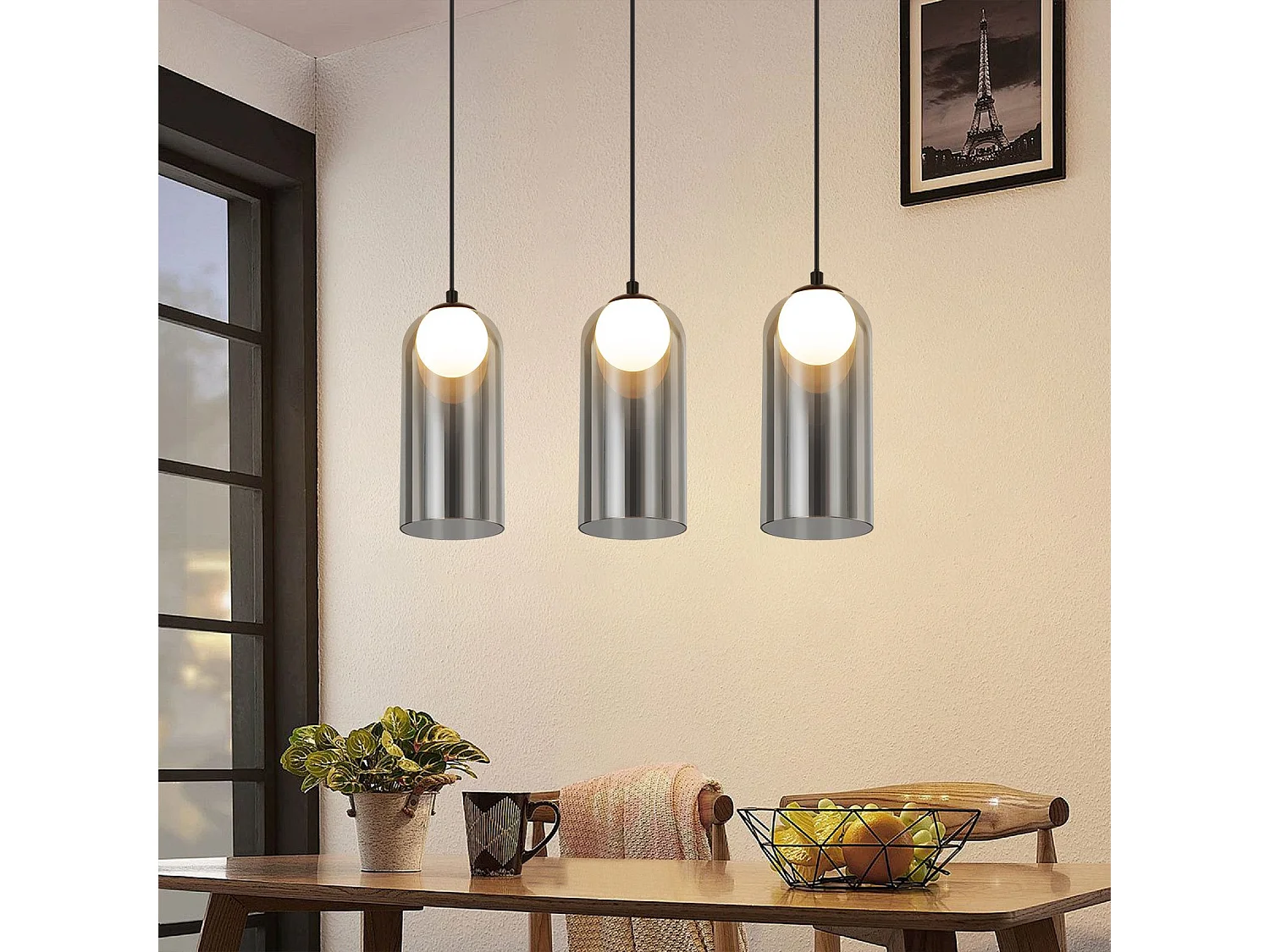 1e Vintage Hanglamp Voor Eettafel Smoky Grey G9 Ovaal Hoogte Verstelbaar Voor Woonkamer