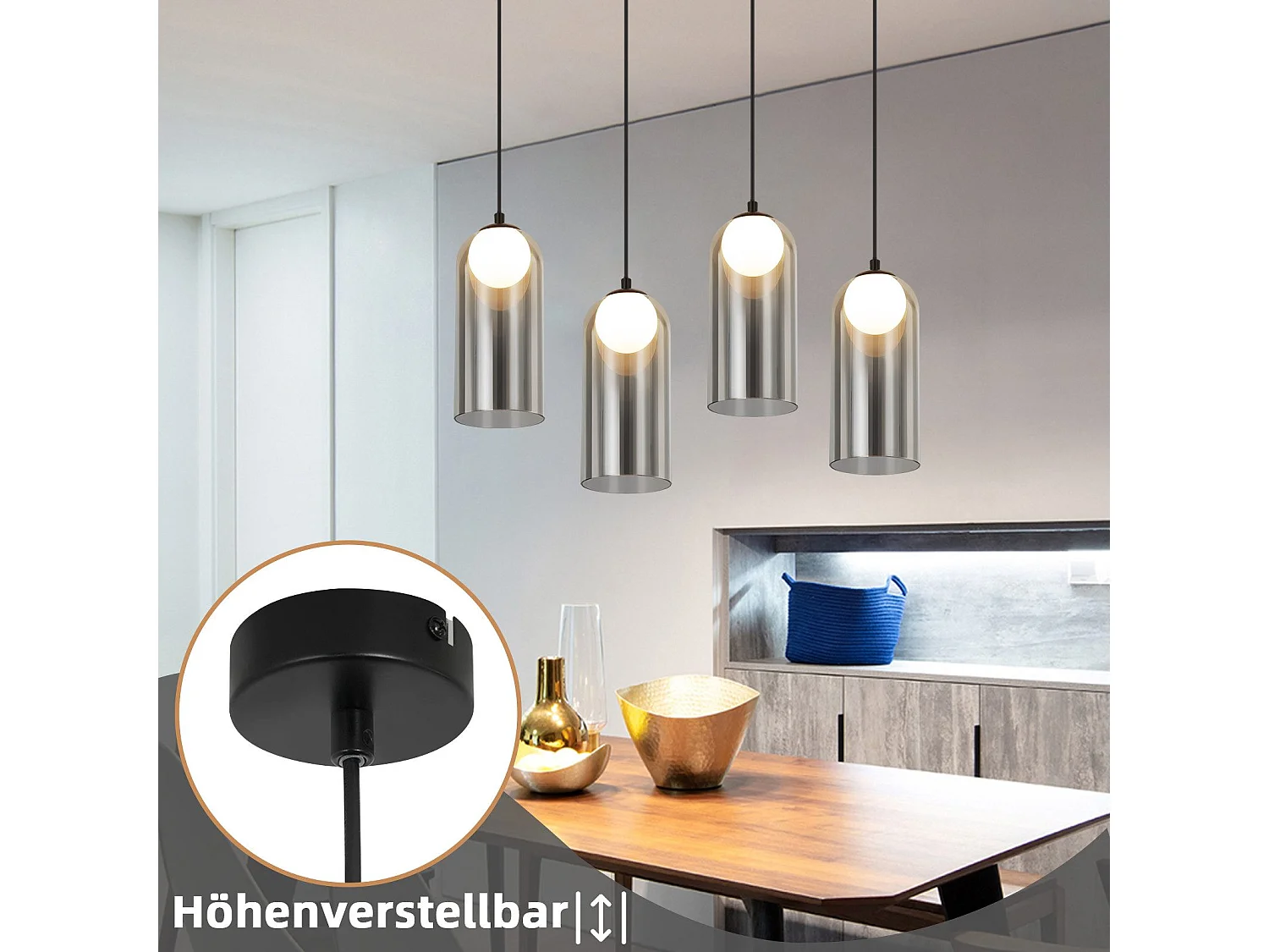 1e Vintage Hanglamp Voor Eettafel Smoky Grey G9 Ovaal Hoogte Verstelbaar Voor Woonkamer