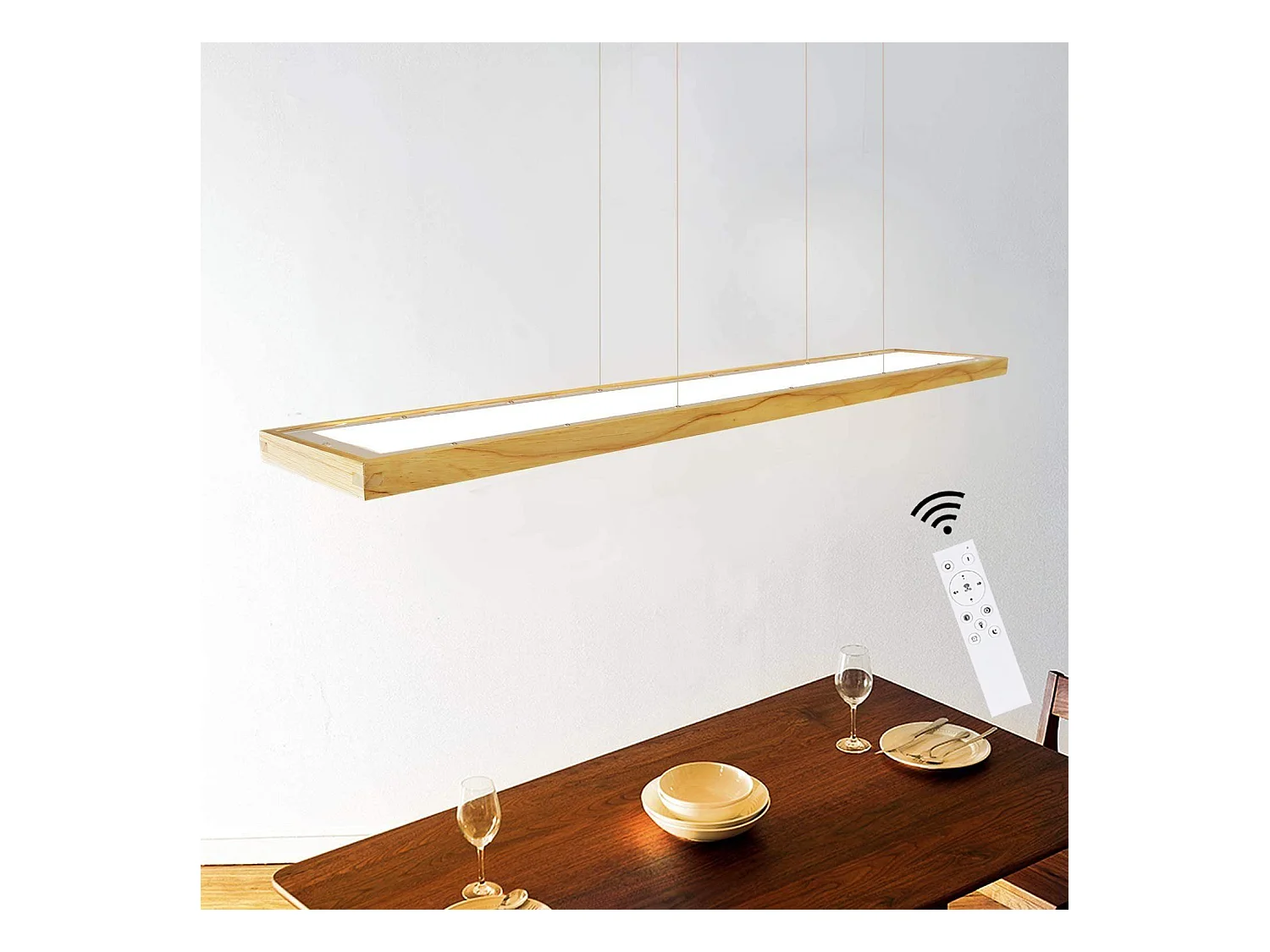 NETTLIFE Suspension salle à manger bois 38W dimmable avec télécommande 100CM suspension LED
