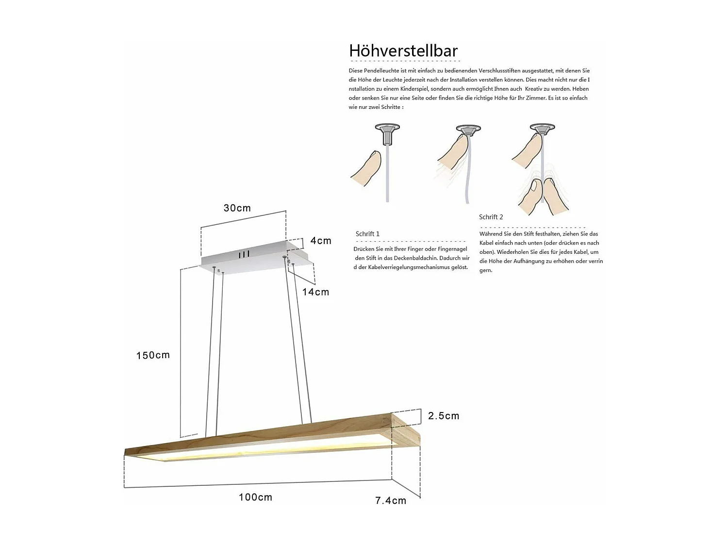 NETTLIFE Esszimmer Pendelleuchte Holz 38W dimmbar mit Fernbedienung 100CM LED Pendelleuchte