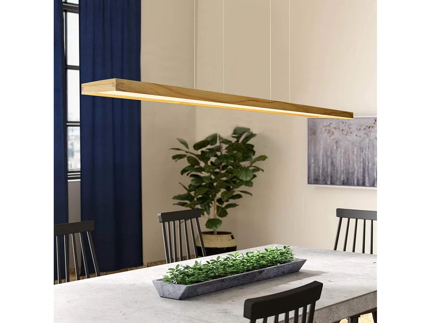 NETTLIFE Esszimmer Pendelleuchte Holz 38W dimmbar mit Fernbedienung 100CM LED Pendelleuchte