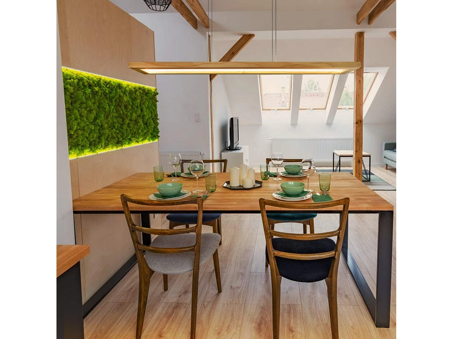 NETTLIFE Esszimmer Pendelleuchte Holz 38W dimmbar mit Fernbedienung 100CM LED Pendelleuchte