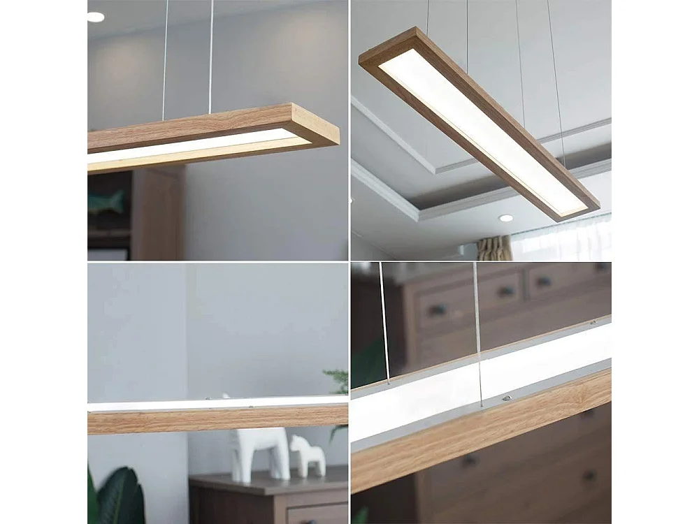 NETTLIFE Suspension salle à manger bois 38W dimmable avec télécommande 100CM suspension LED