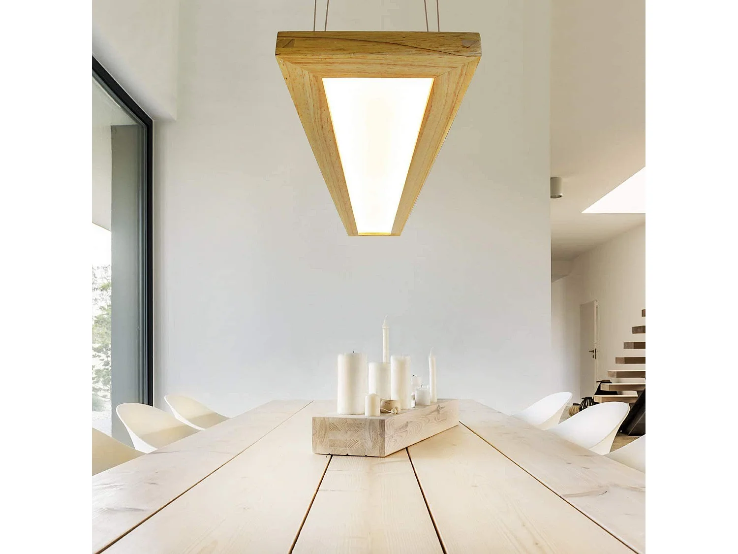 NETTLIFE Suspension salle à manger bois 38W dimmable avec télécommande 100CM suspension LED