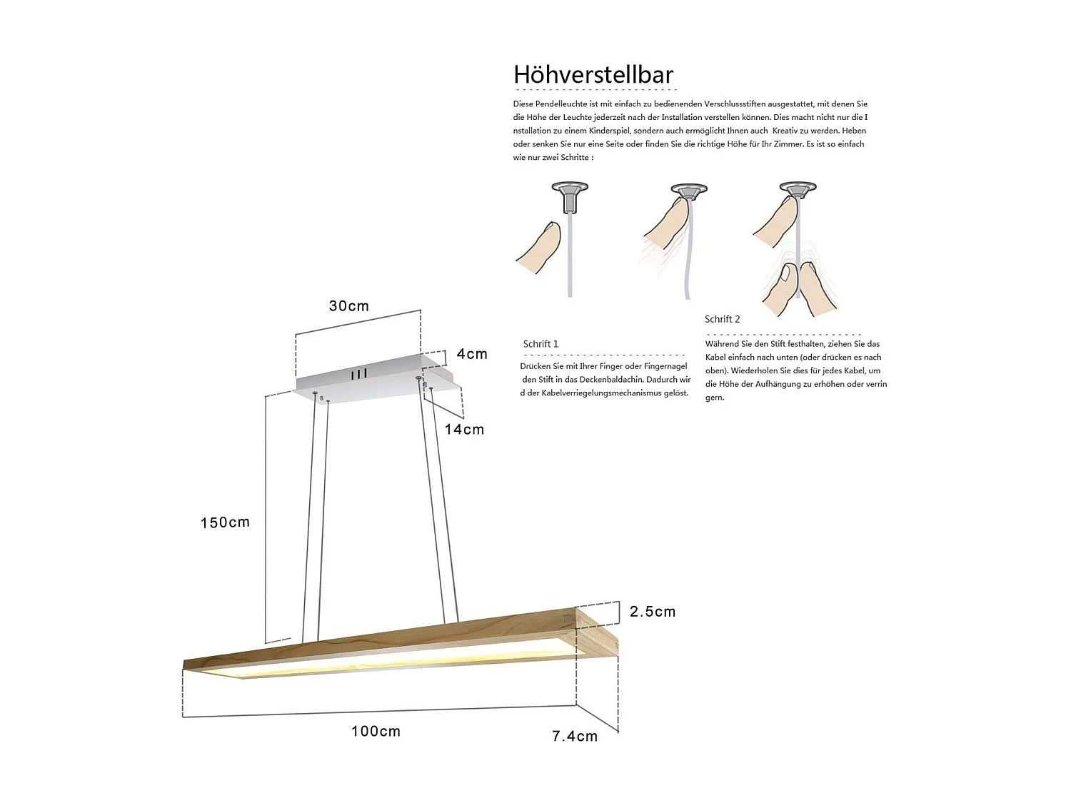 NETTLIFE Suspension salle à manger bois 38W dimmable avec télécommande 100CM suspension LED