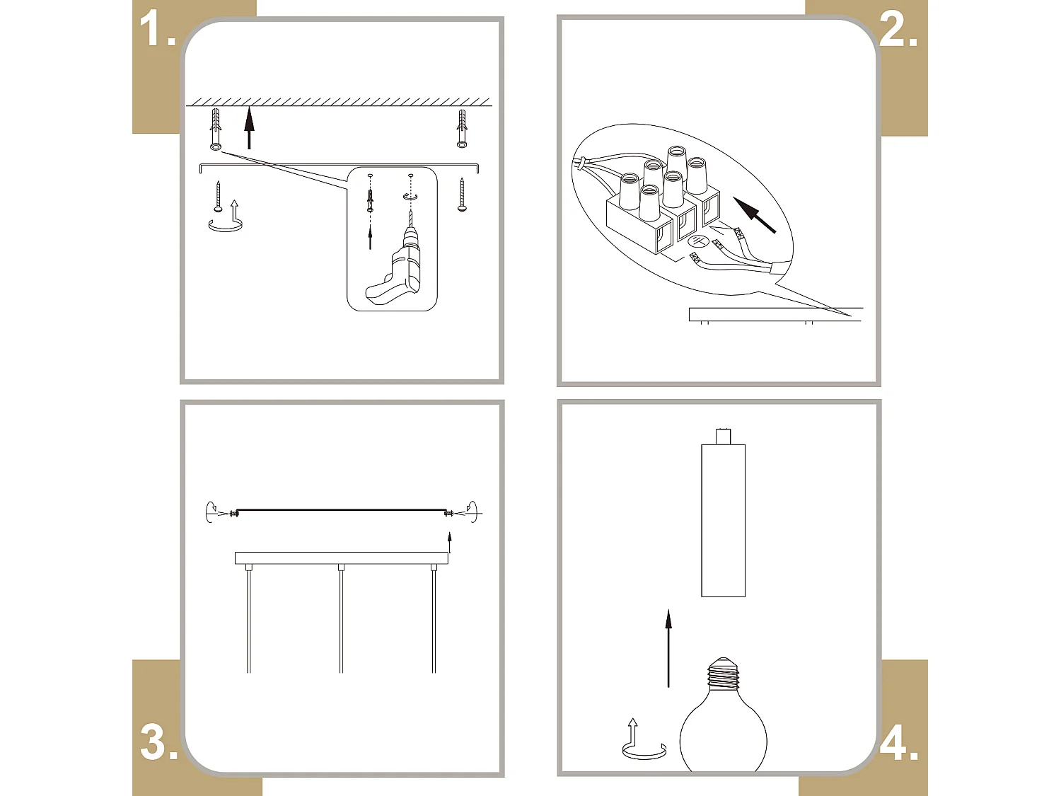 NETTLIFE Suspension or 3 ampoules lampe suspendue - lampe suspendue table à manger E27 industrielle métal suspendue