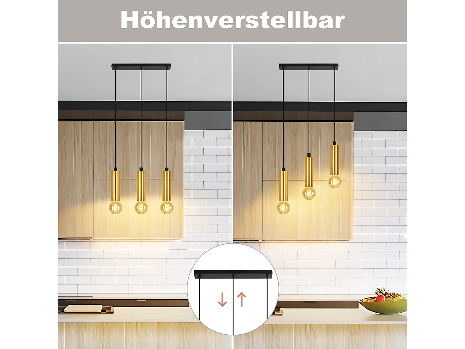 NETTLIFE Suspension or 3 ampoules lampe suspendue - lampe suspendue table à manger E27 industrielle métal suspendue