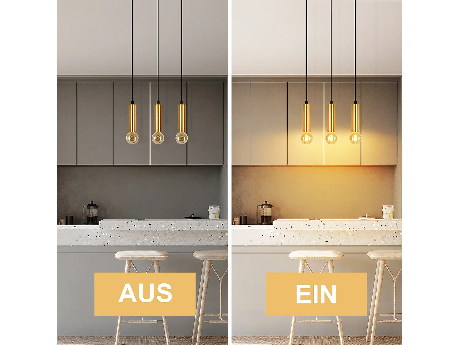 NETTLIFE Suspension or 3 ampoules lampe suspendue - lampe suspendue table à manger E27 industrielle métal suspendue