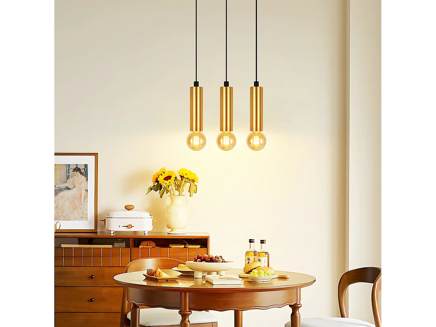 NETTLIFE Suspension or 3 ampoules lampe suspendue - lampe suspendue table à manger E27 industrielle métal suspendue