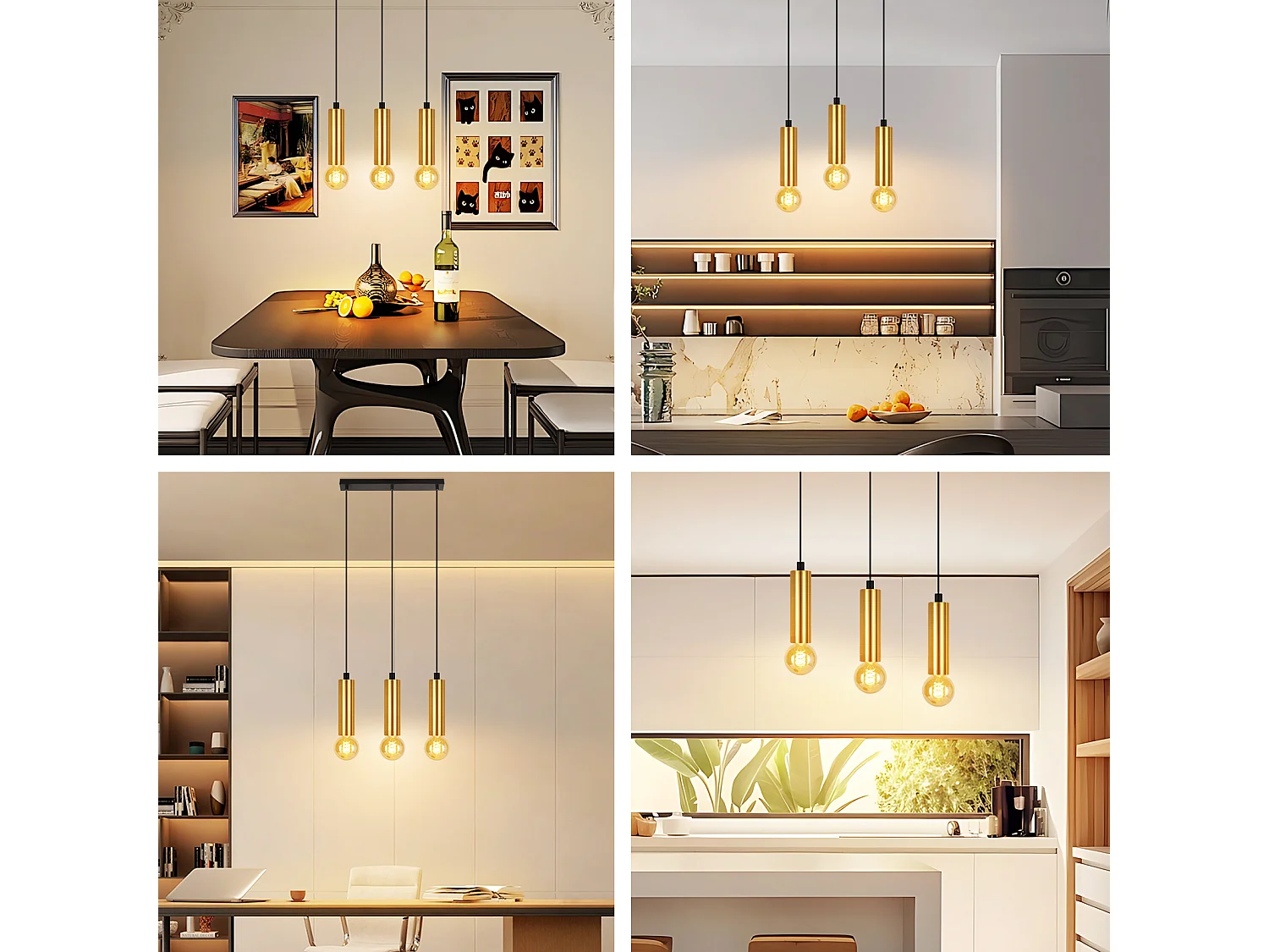 NETTLIFE Suspension or 3 ampoules lampe suspendue - lampe suspendue table à manger E27 industrielle métal suspendue