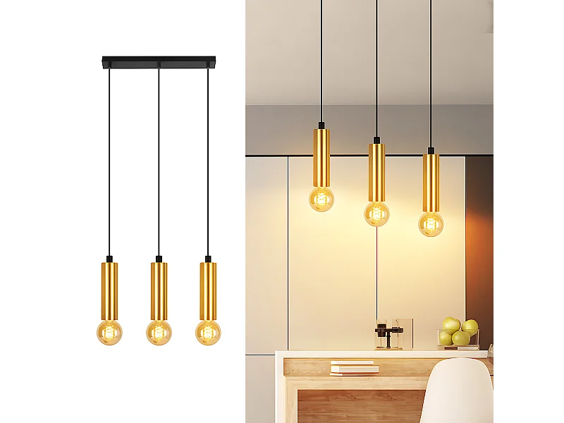 NETTLIFE Suspension or 3 ampoules lampe suspendue - lampe suspendue table à manger E27 industrielle métal suspendue