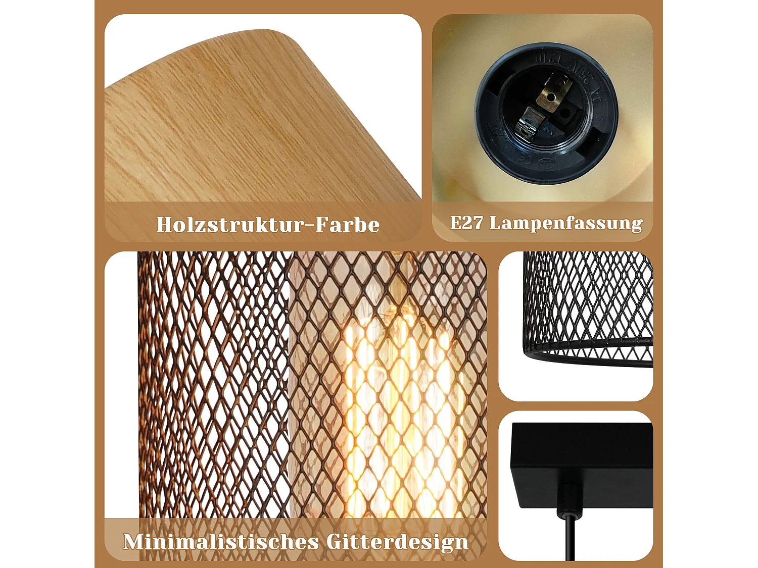 NETTLIFE Vintage Hanglamp Houtnerf Eettafel Zwart Industrieel E27 25W Hanglamp