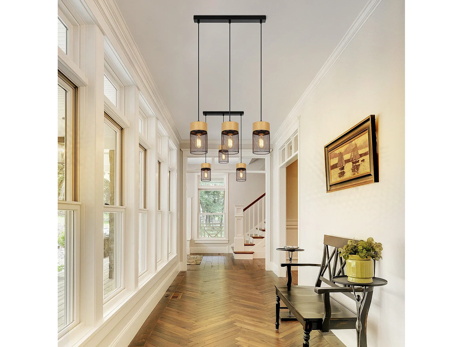 NETTLIFE Vintage Hanglamp Houtnerf Eettafel Zwart Industrieel E27 25W Hanglamp