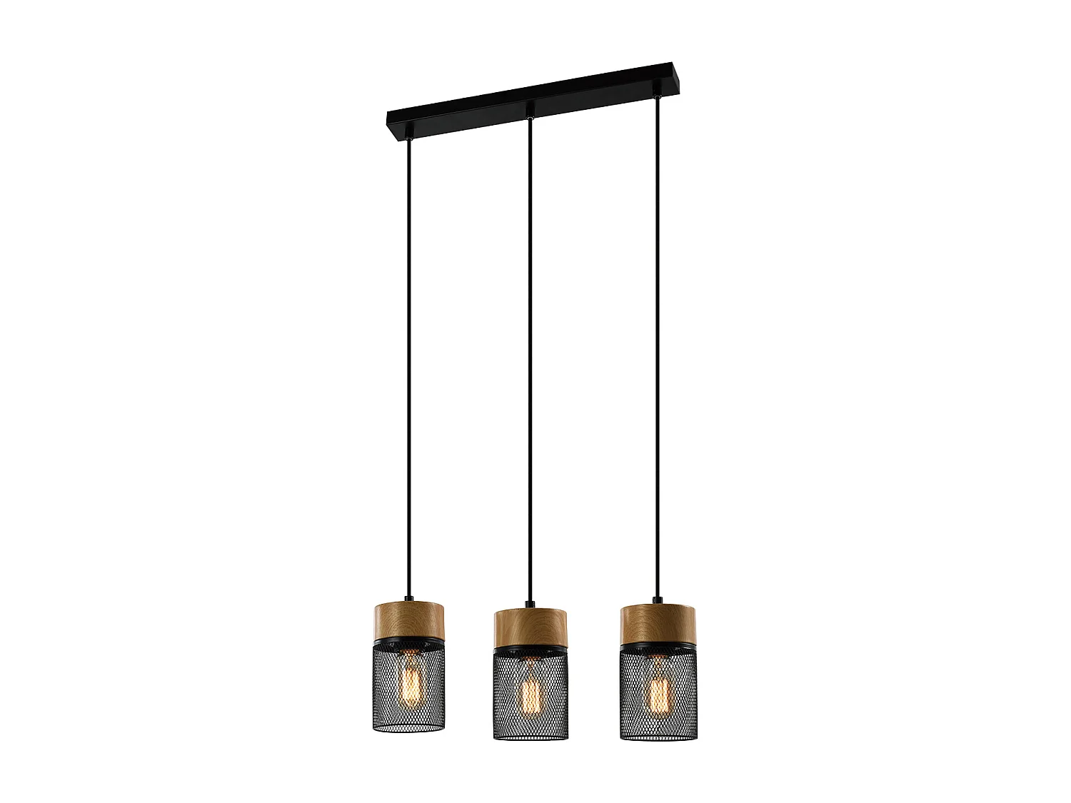 NETTLIFE Lampe à suspendre Vintage Bois veiné Table à manger Noir Industriel E27 25W Suspension