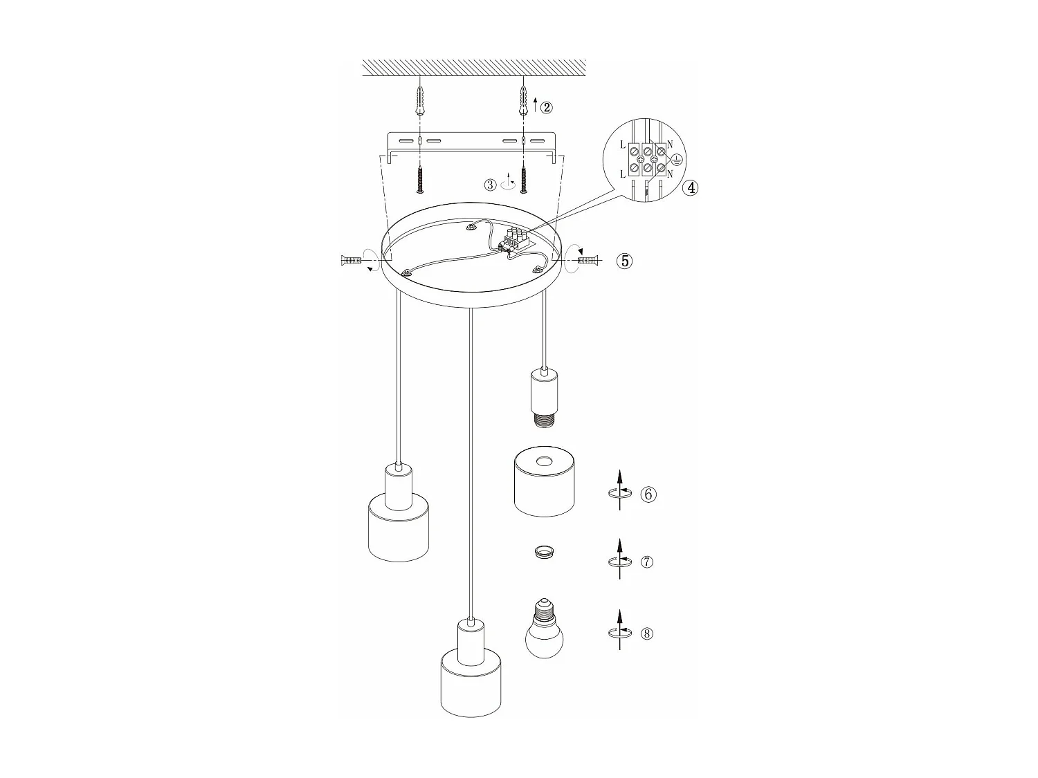 NETTLIFE Suspension table à manger E27 lampe suspendue vintage suspendue 3 ampoules noir or