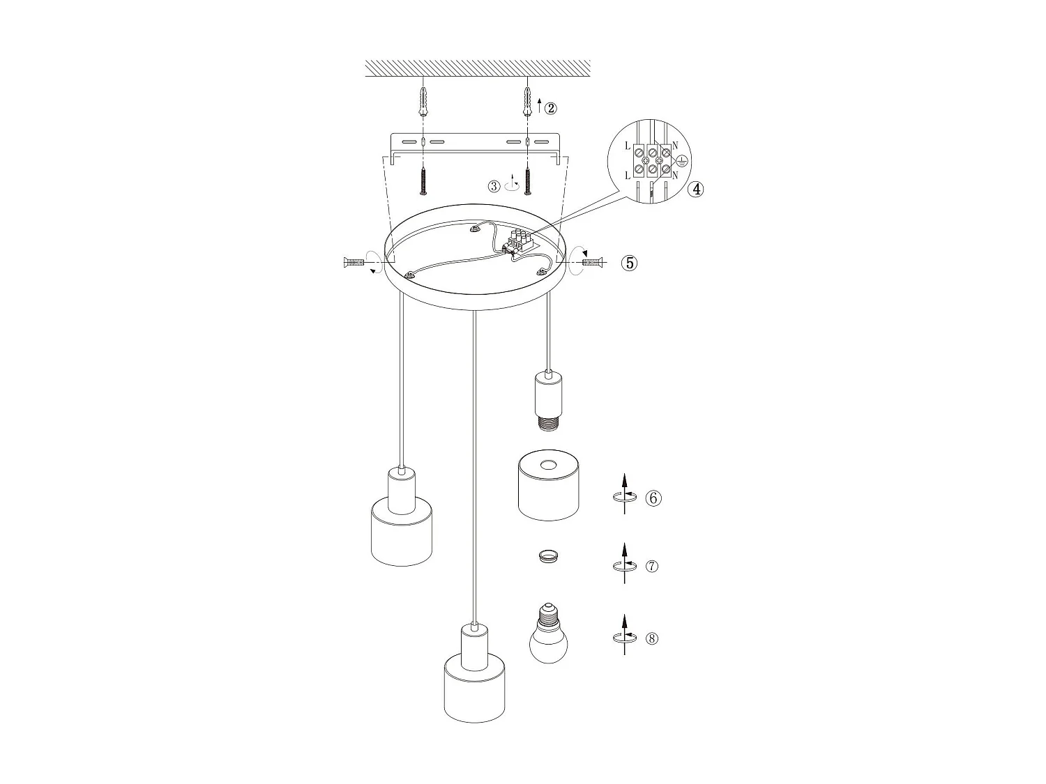 NETTLIFE Suspension table à manger E27 lampe suspendue vintage suspendue 3 ampoules noir or