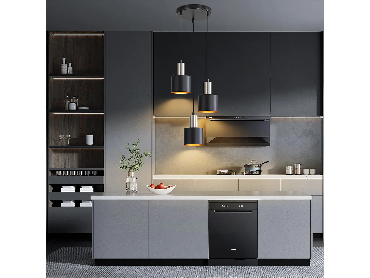 NETTLIFE Suspension table à manger E27 lampe suspendue vintage suspendue 3 ampoules noir or