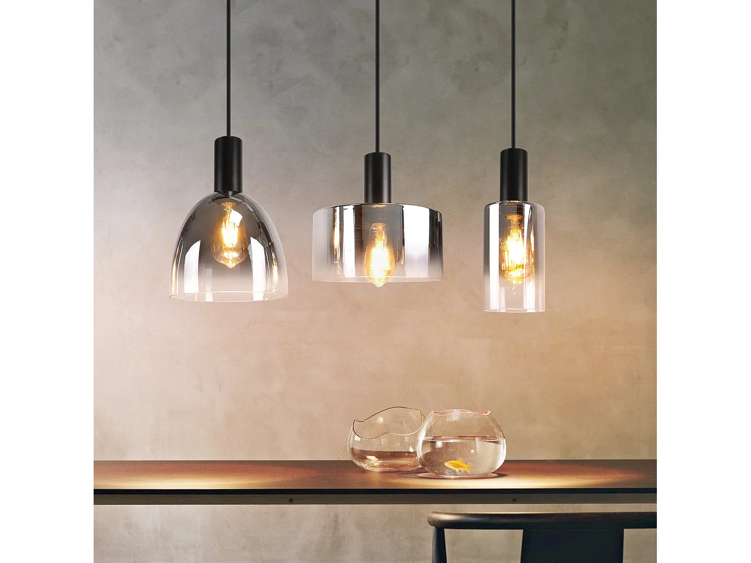 Lampe à Suspension Pour Table à Manger Vintage En Verre Gris Fumé E27 Réglable En Hauteur Pour Salon