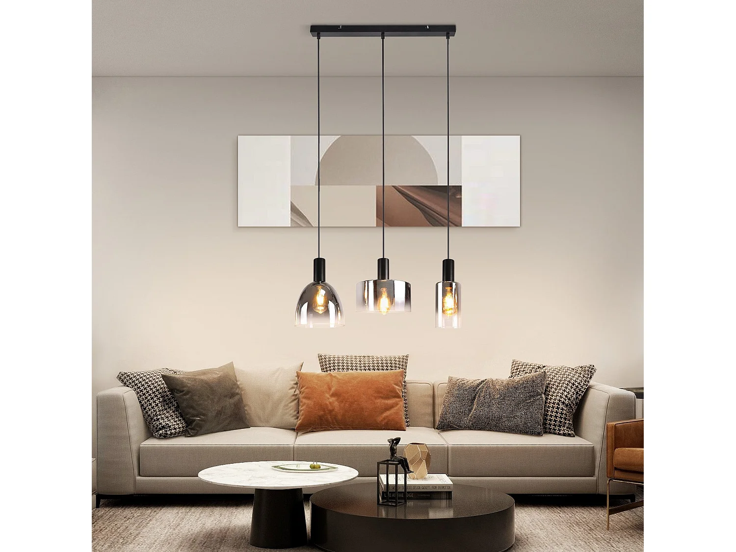 Lampe à Suspension Pour Table à Manger Vintage En Verre Gris Fumé E27 Réglable En Hauteur Pour Salon