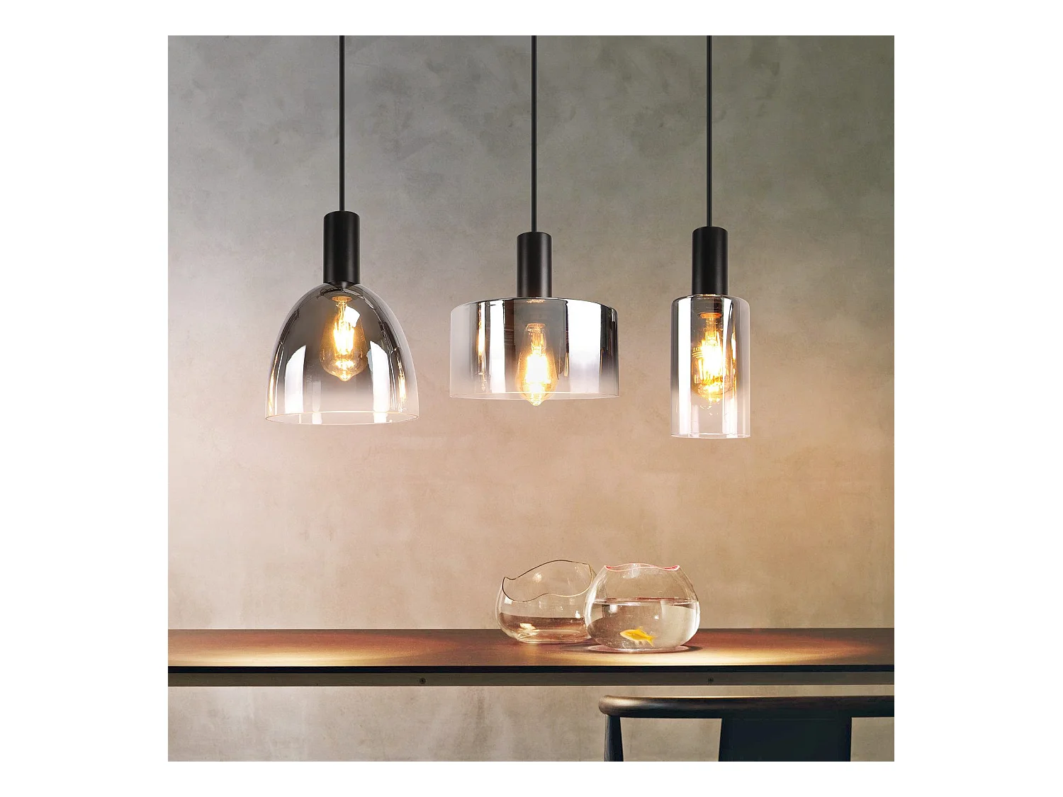 Lampe à Suspension Pour Table à Manger Vintage En Verre Gris Fumé E27 Réglable En Hauteur Pour Salon