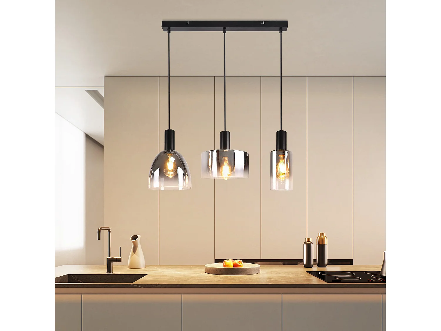 Lampe à Suspension Pour Table à Manger Vintage En Verre Gris Fumé E27 Réglable En Hauteur Pour Salon