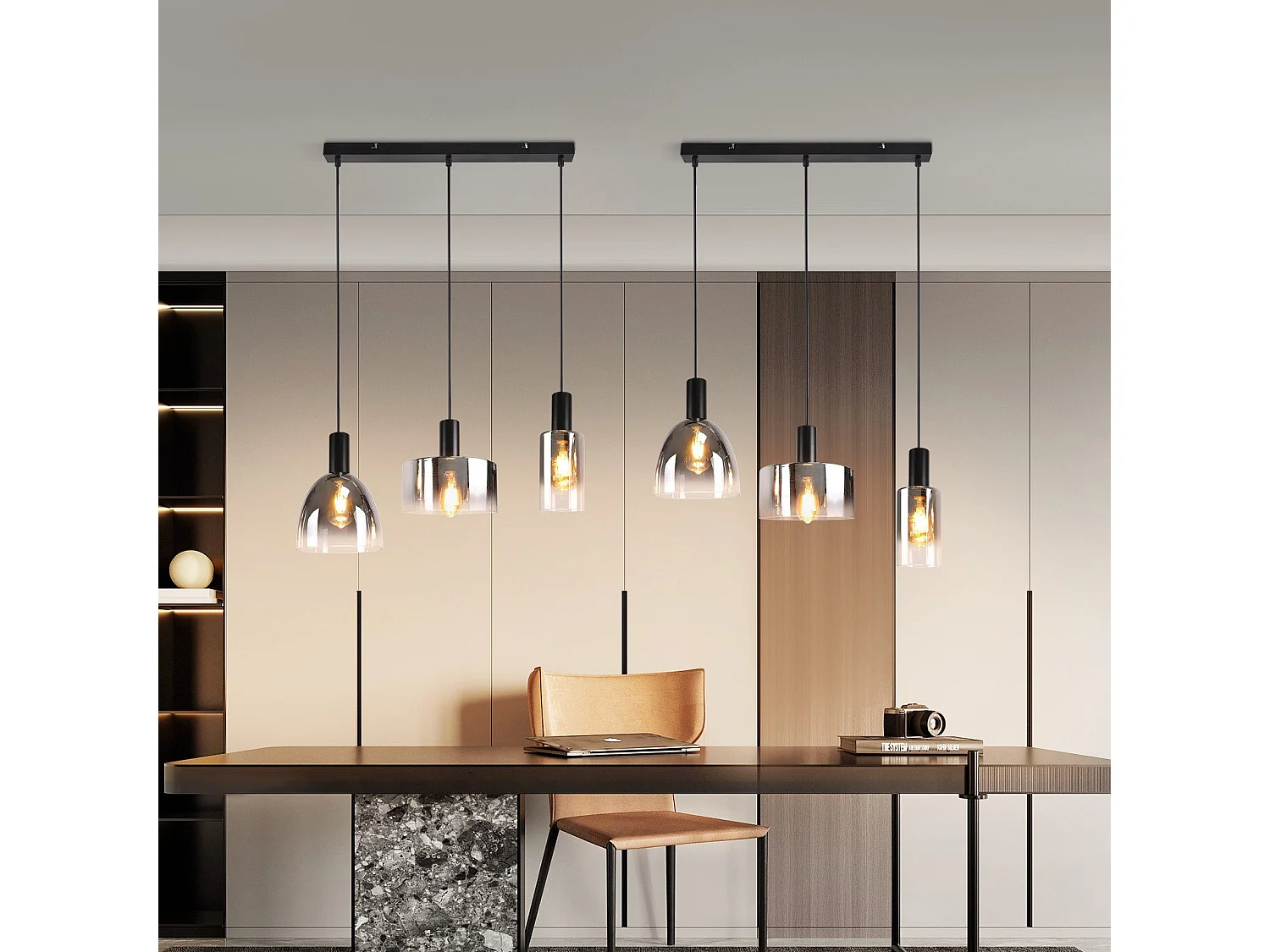 Lampe à Suspension Pour Table à Manger Vintage En Verre Gris Fumé E27 Réglable En Hauteur Pour Salon