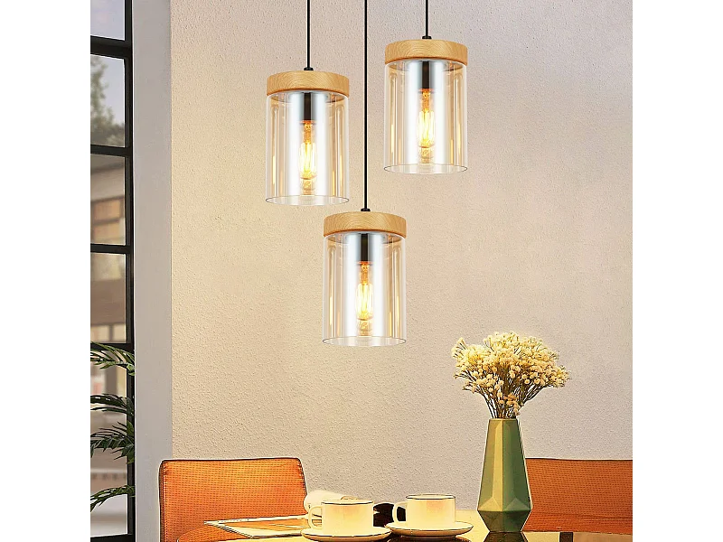 Lámpara colgante vintage de vidrio con 3 llamas para mesa de comedor, E27, para sala de estar