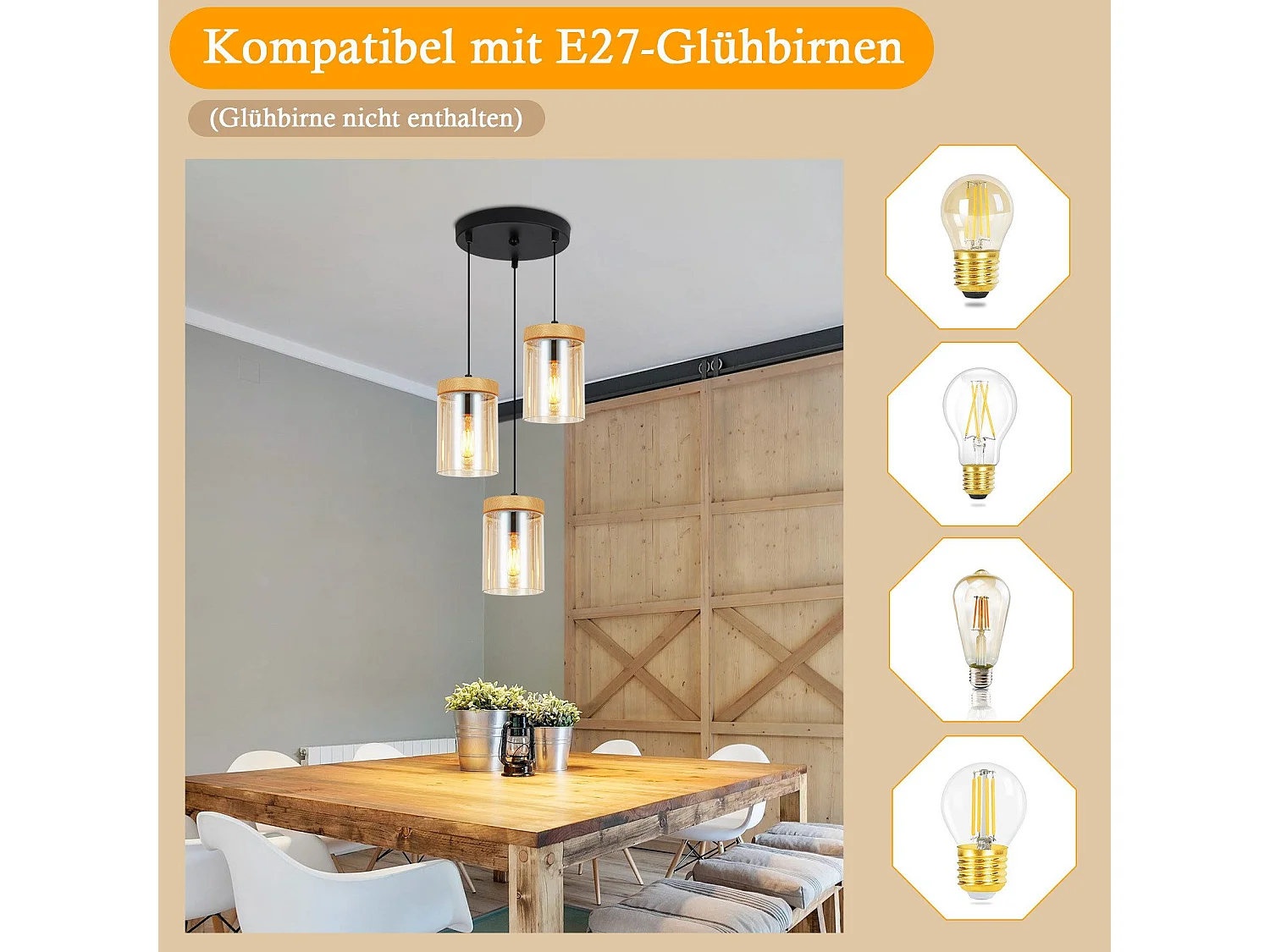 Lampe à Suspension Pour Table à Manger 3 Flammes En Verre Vintage E27 Lampe Suspendue Pour Salon