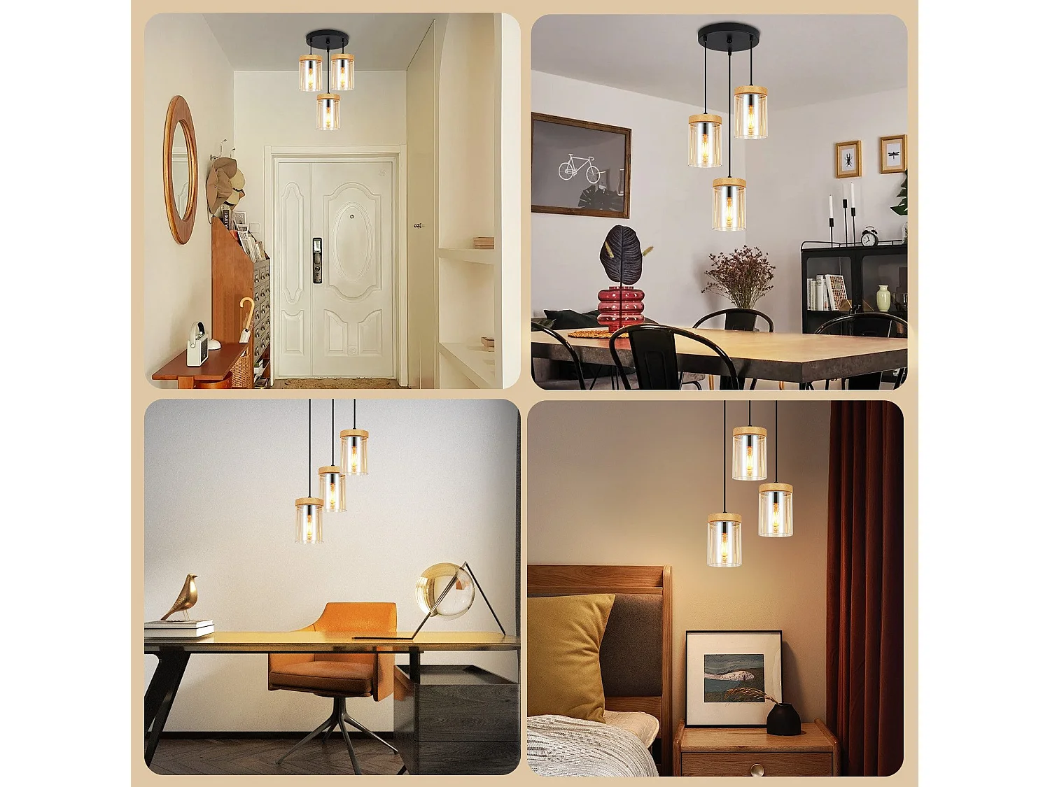 Lampe à Suspension Pour Table à Manger 3 Flammes En Verre Vintage E27 Lampe Suspendue Pour Salon