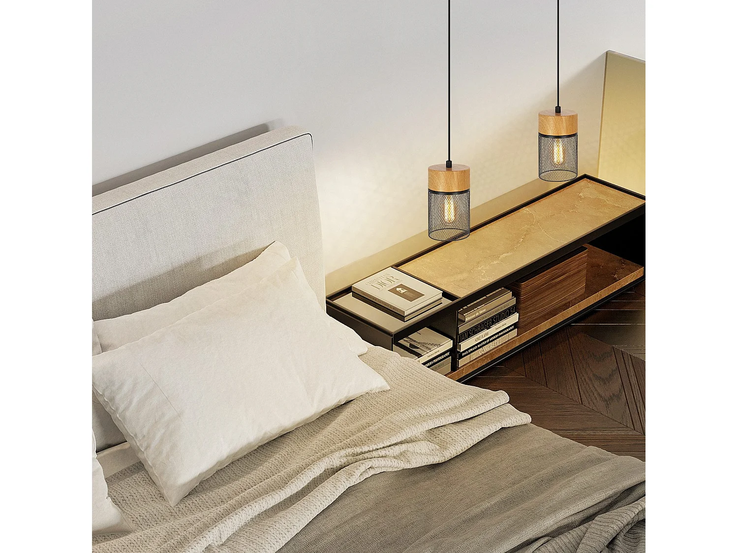 NETTLIFE Vintage Hanglamp Houtnerf Eettafel Zwart Industrieel E27 25W Hanglamp