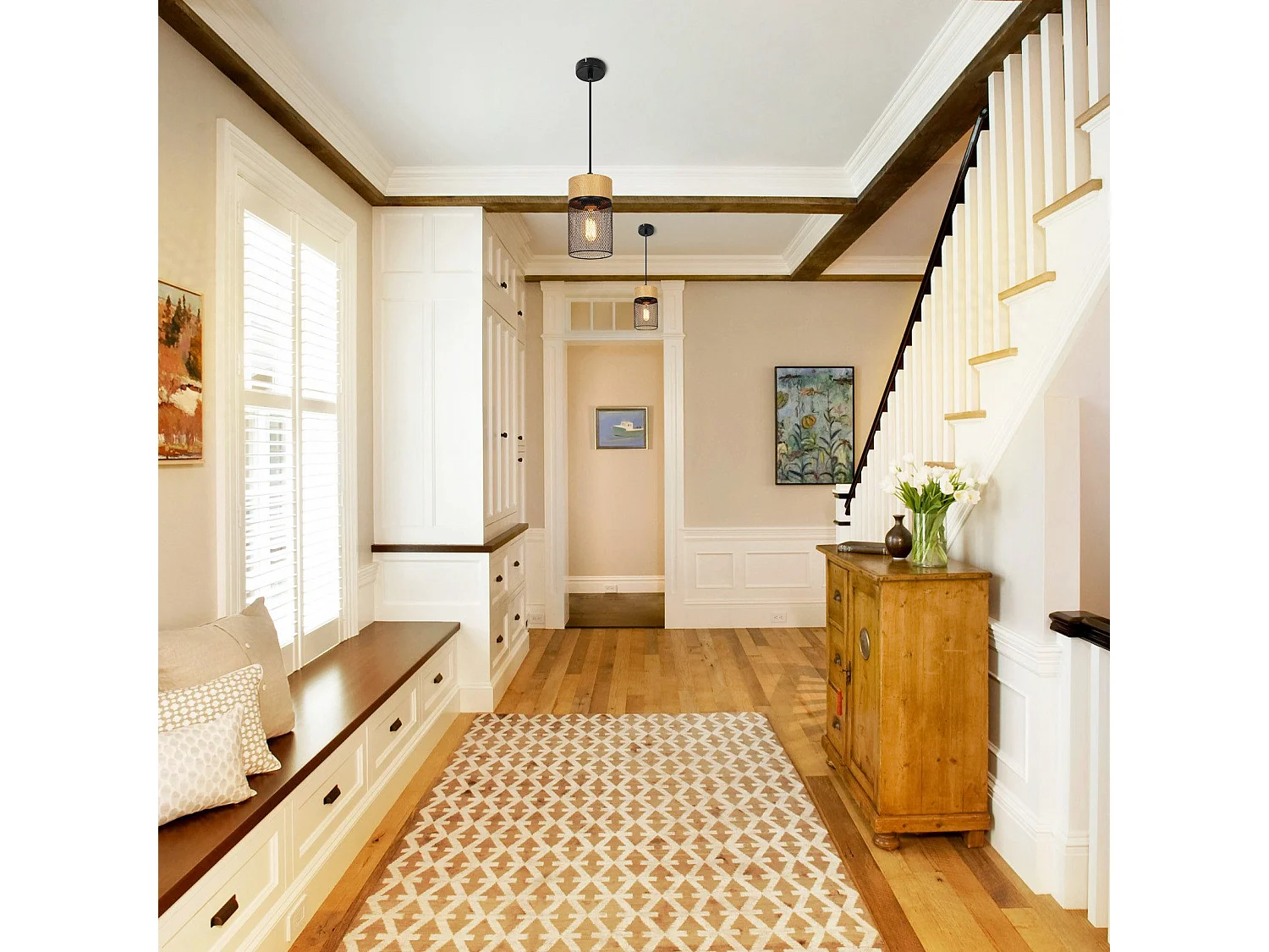 NETTLIFE Vintage Hanglamp Houtnerf Eettafel Zwart Industrieel E27 25W Hanglamp