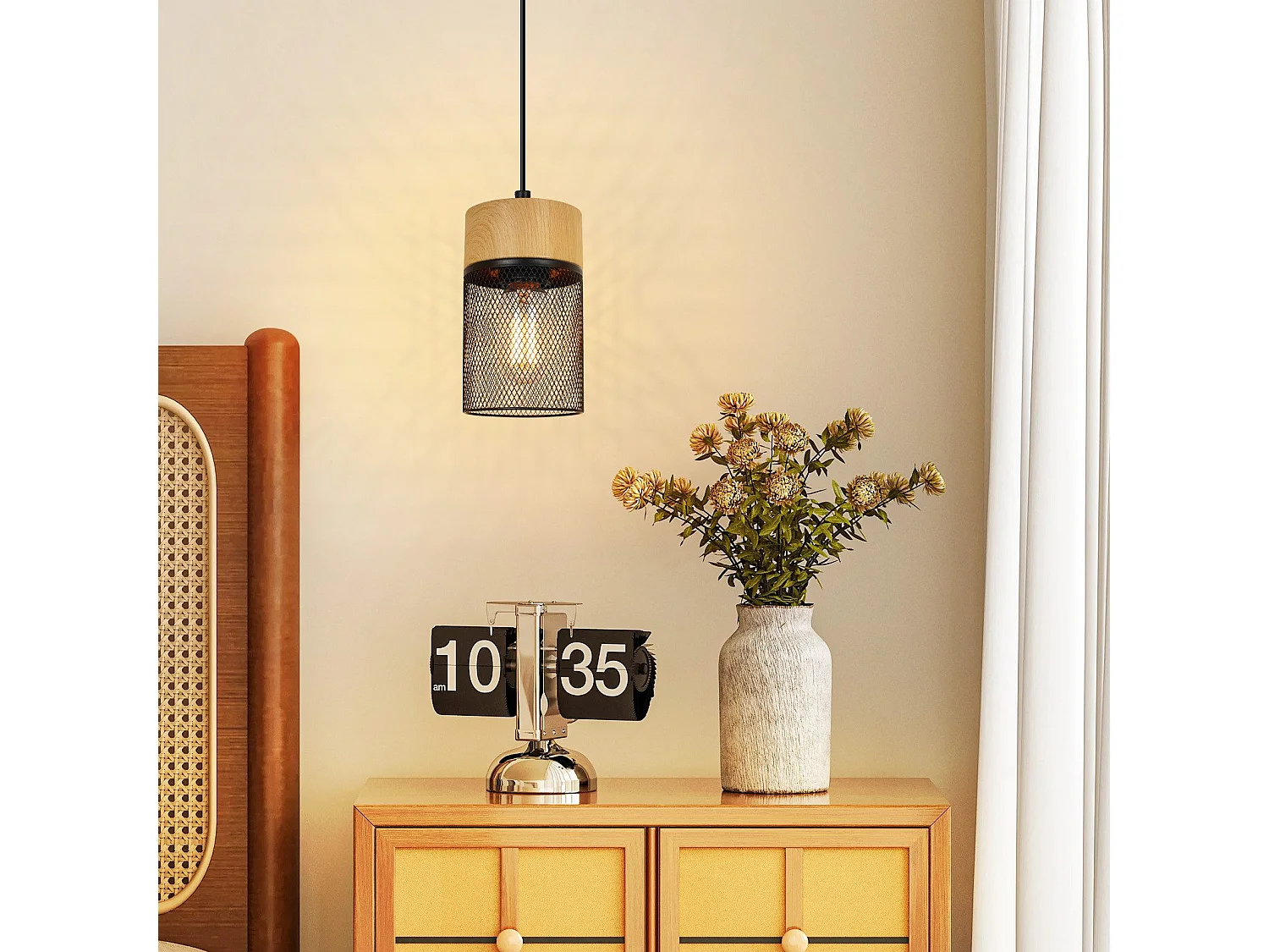 NETTLIFE Lampe à suspendre Vintage Bois veiné Table à manger Noir Industriel E27 25W Suspension