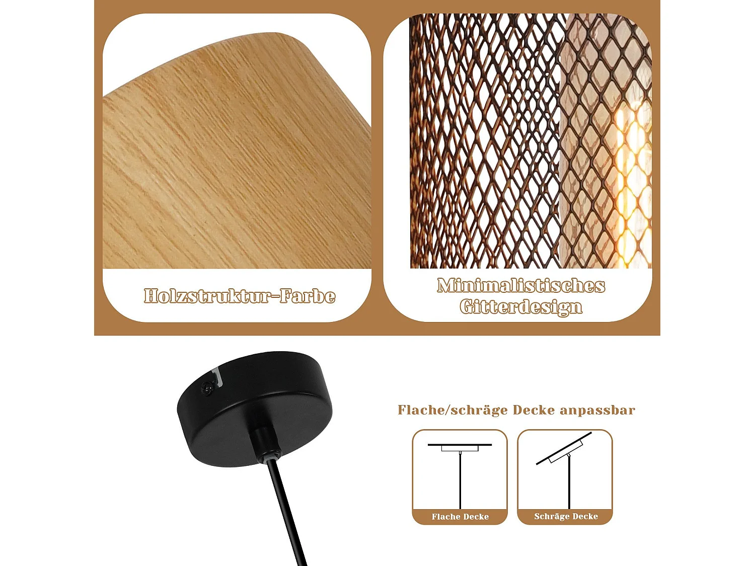 NETTLIFE Lampe à suspendre Vintage Bois veiné Table à manger Noir Industriel E27 25W Suspension